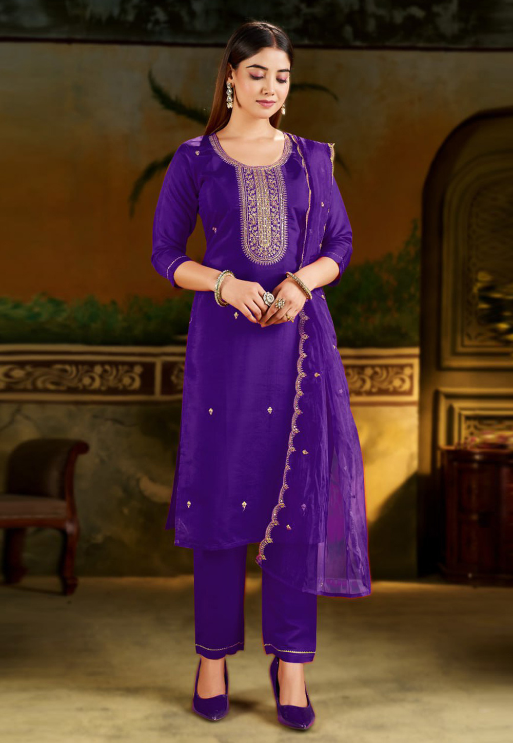 Purple Silk Readymade Pant Style Suit 321454