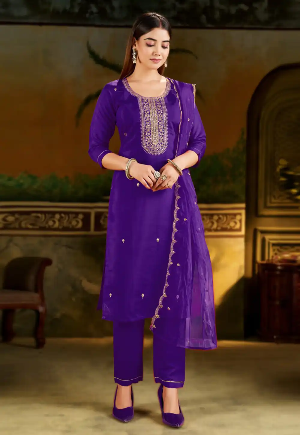 Purple Silk Readymade Pant Style Suit 321454