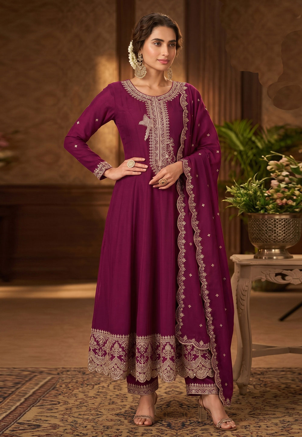 Purple Silk Readymade Pant Style Suit 328915