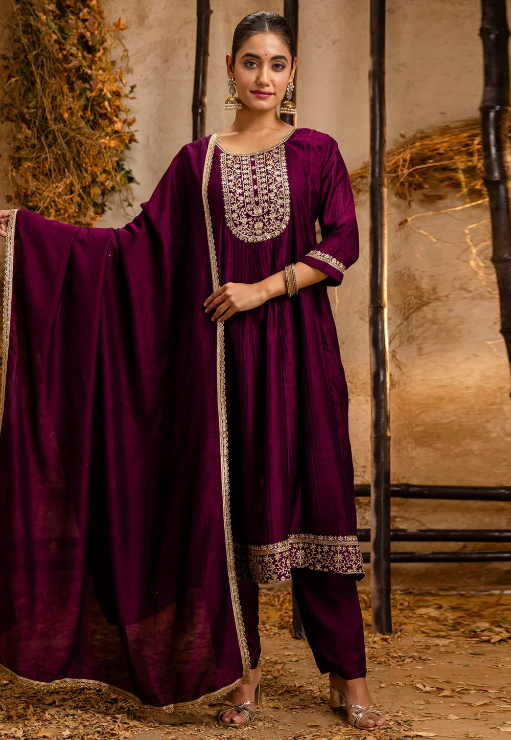 Purple Silk Readymade Pant Style Suit 306930