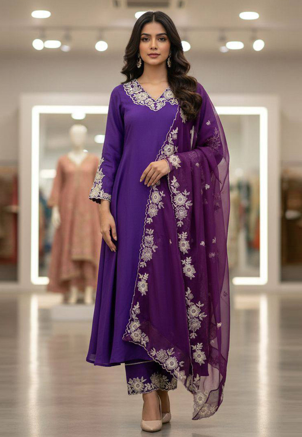 Purple Silk Readymade Pant Style Suit 322620