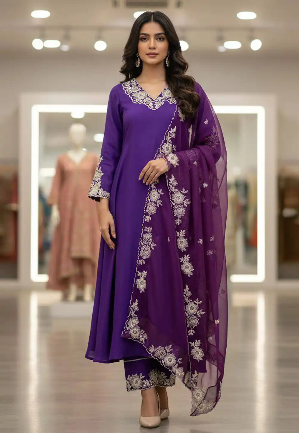 Purple Silk Readymade Pant Style Suit 322620