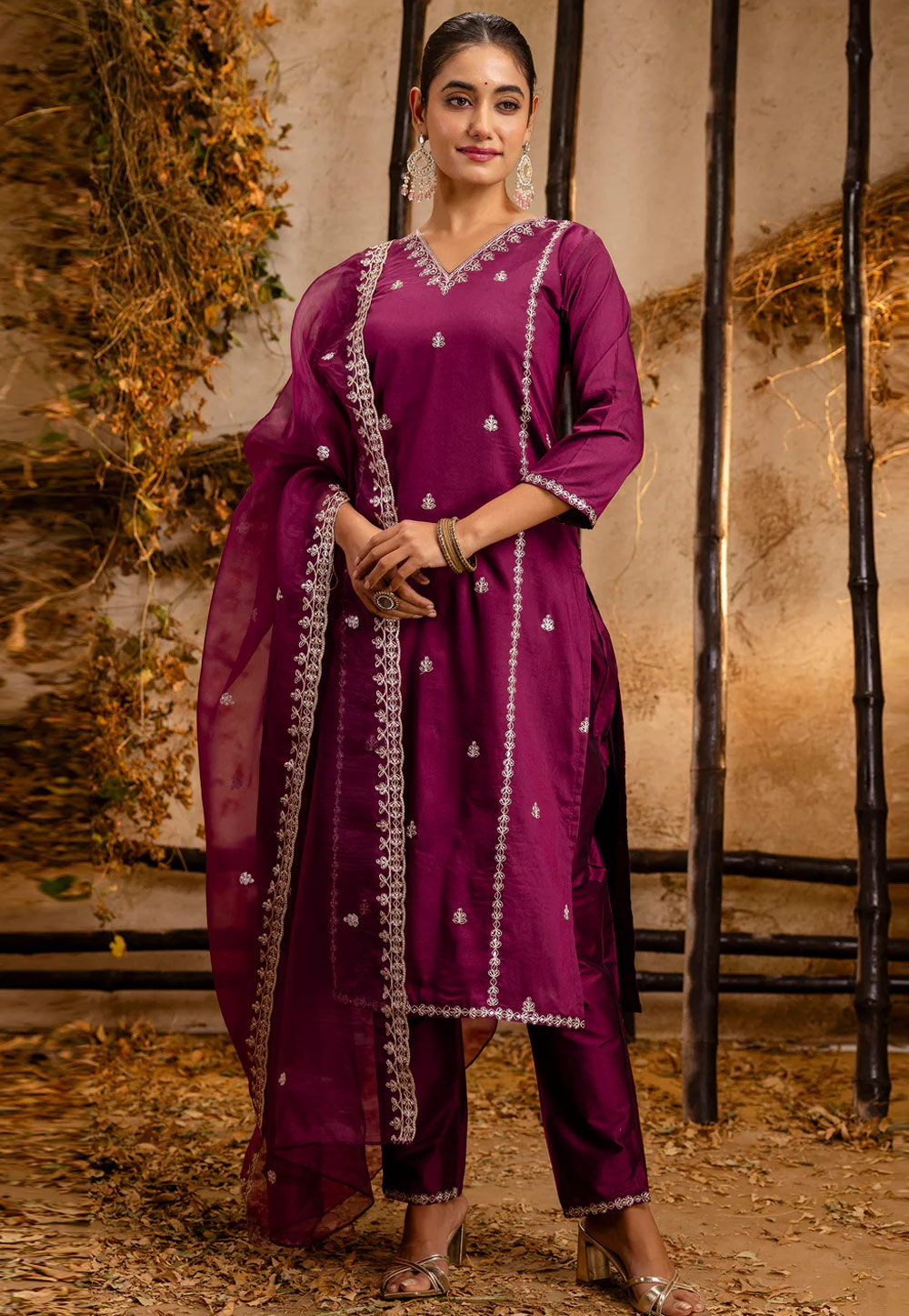 Purple Silk Readymade Pant Style Suit 307290