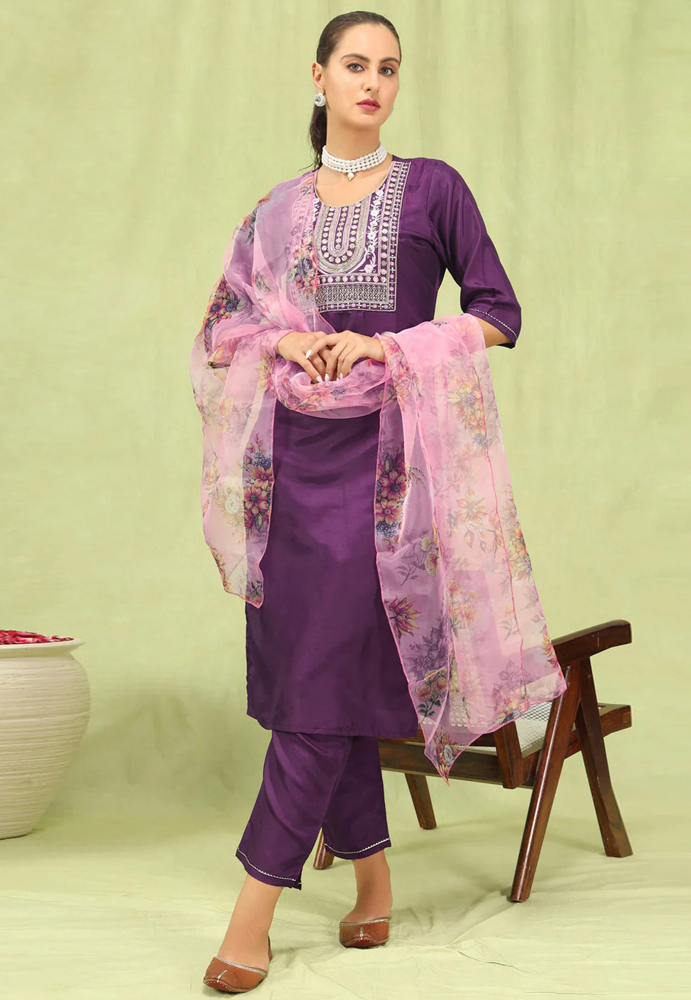 Purple Silk Readymade Pant Style Suit 308118