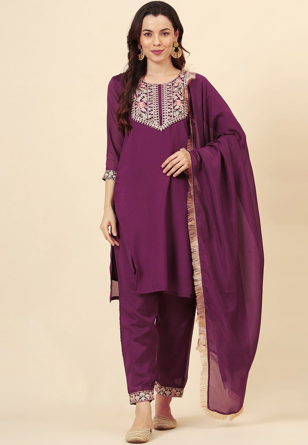 Purple Silk Readymade Pant Style Suit 311622