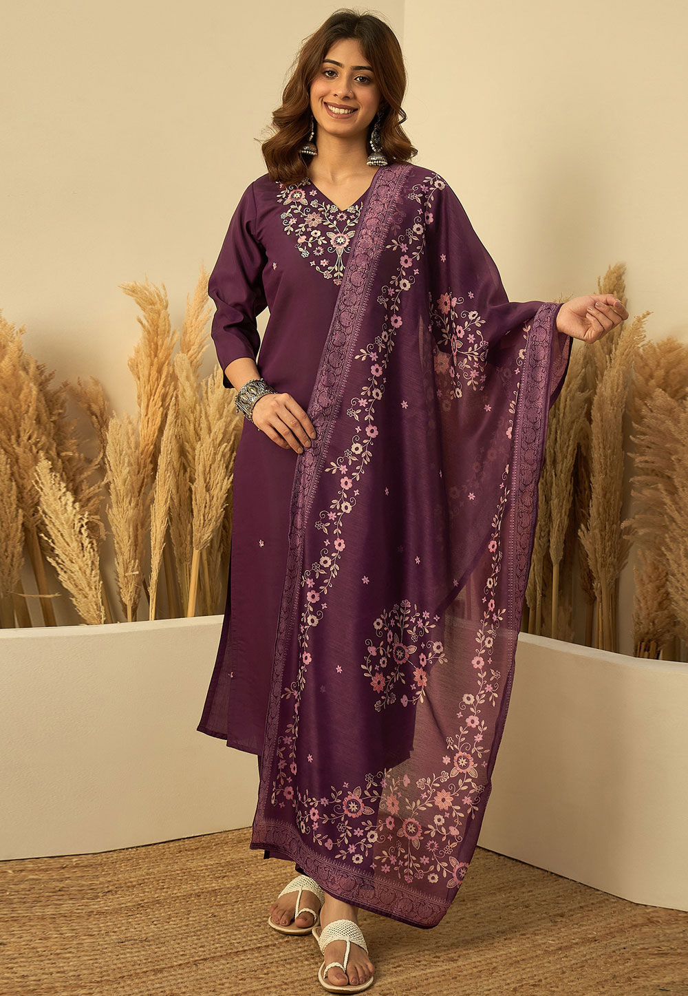 Purple Silk Readymade Pant Style Suit 328631