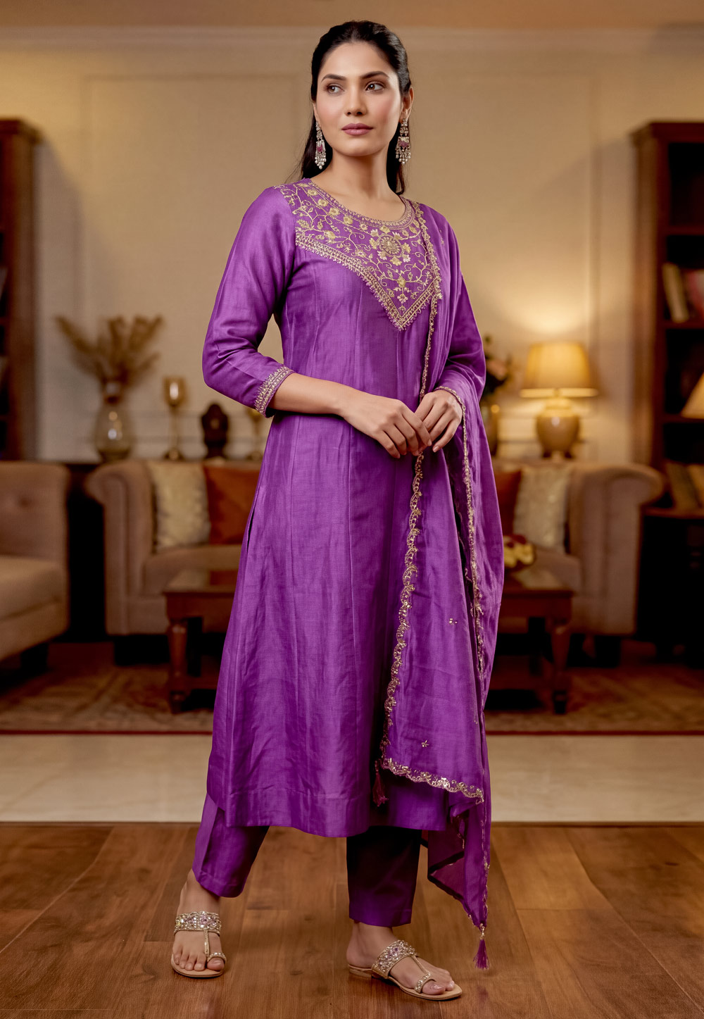 Purple Silk Readymade Pant Style Suit 329809