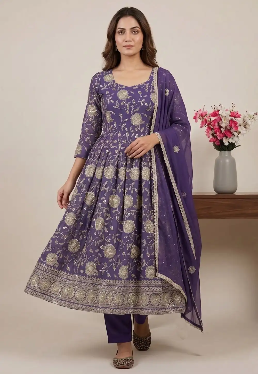 Purple Silk Readymade Pant Style Suit 330719