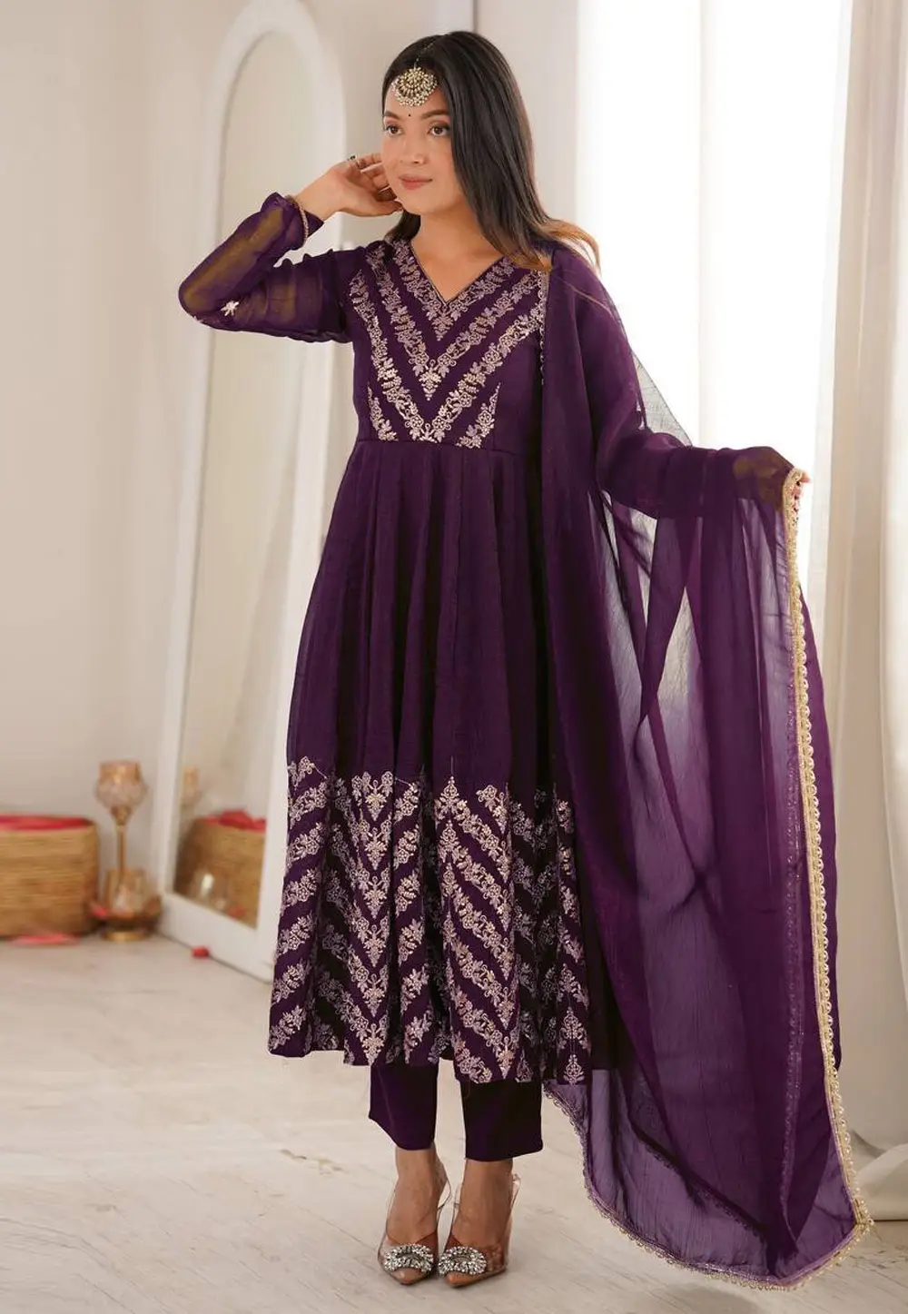 Purple Silk Readymade Pant Style Suit 337062