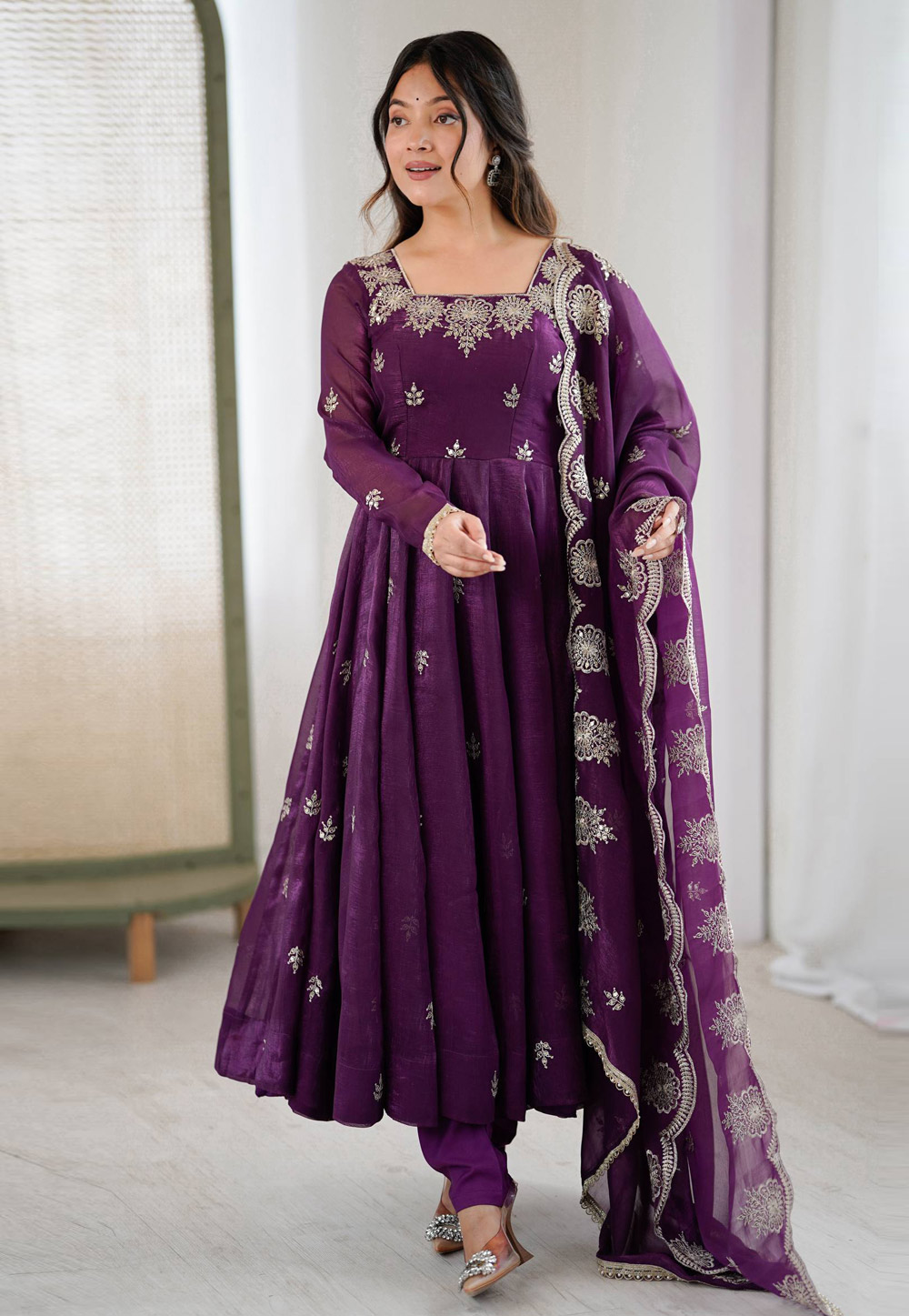 Purple Silk Readymade Pant Style Suit 327012