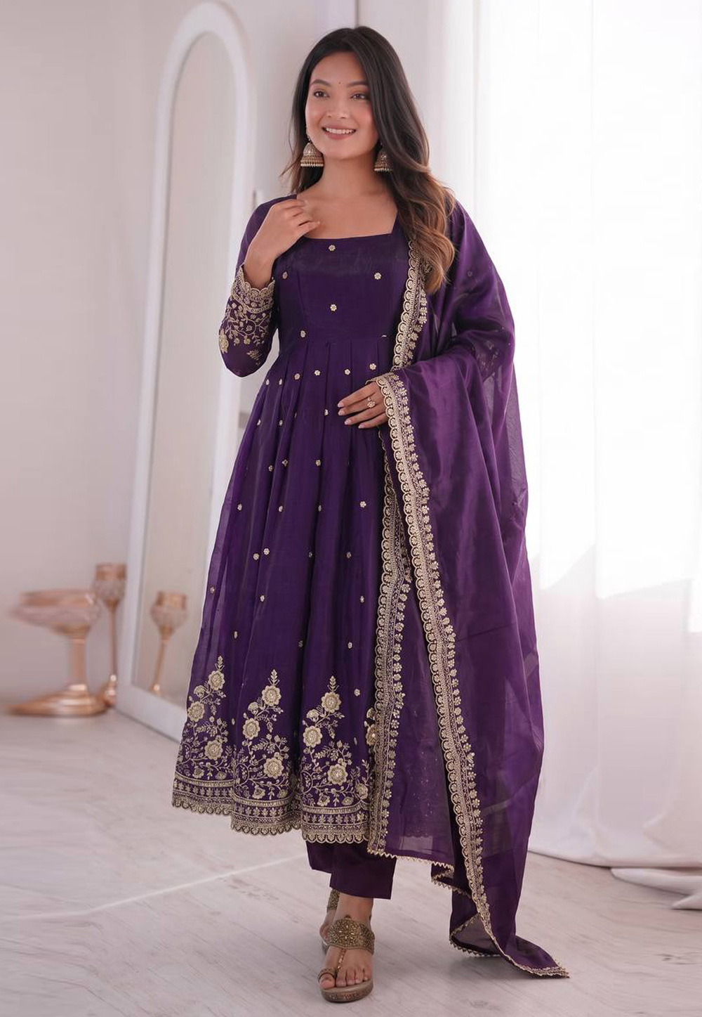 Purple Silk Readymade Pant Style Suit 329664