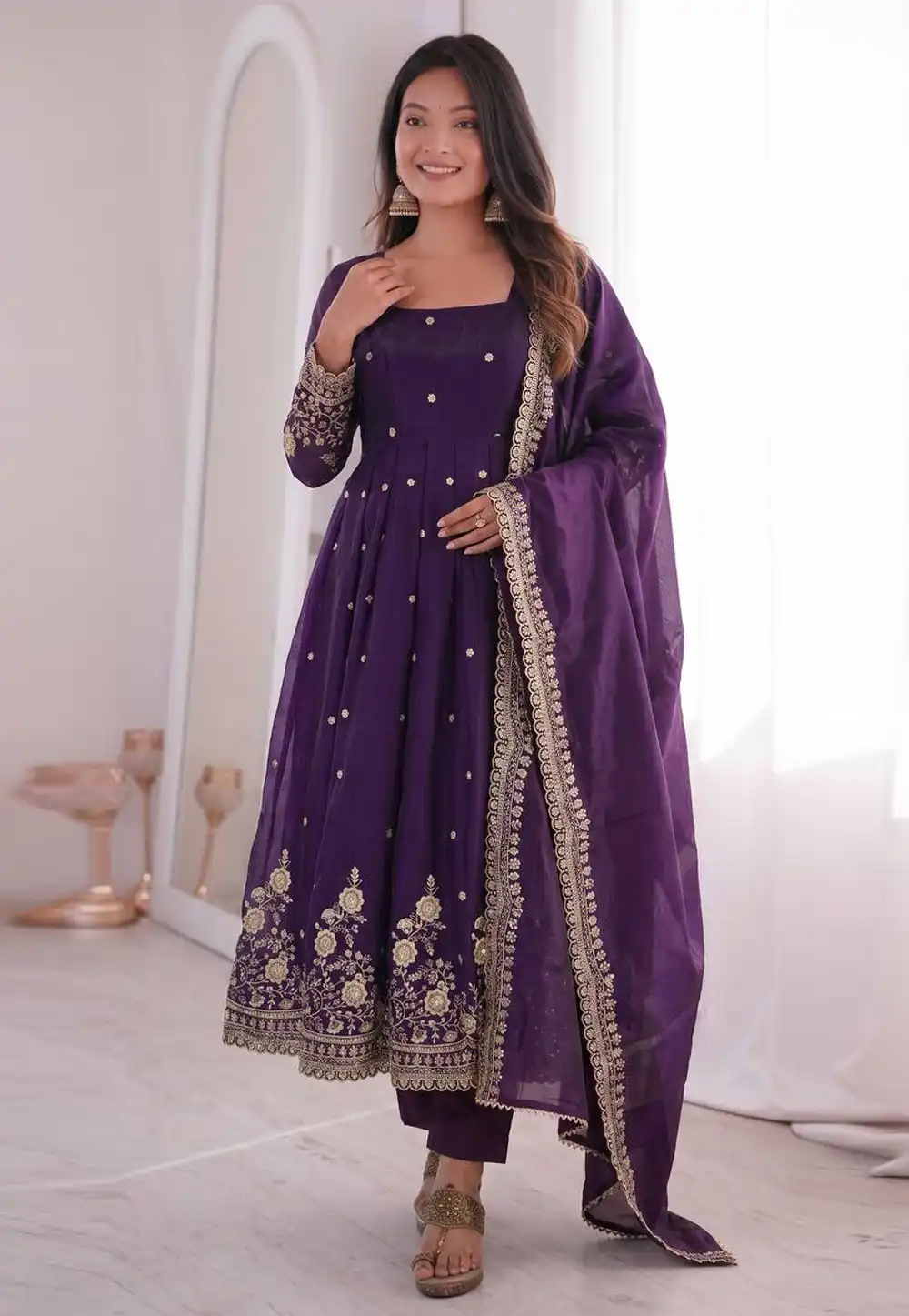 Purple Silk Readymade Pant Style Suit 329664