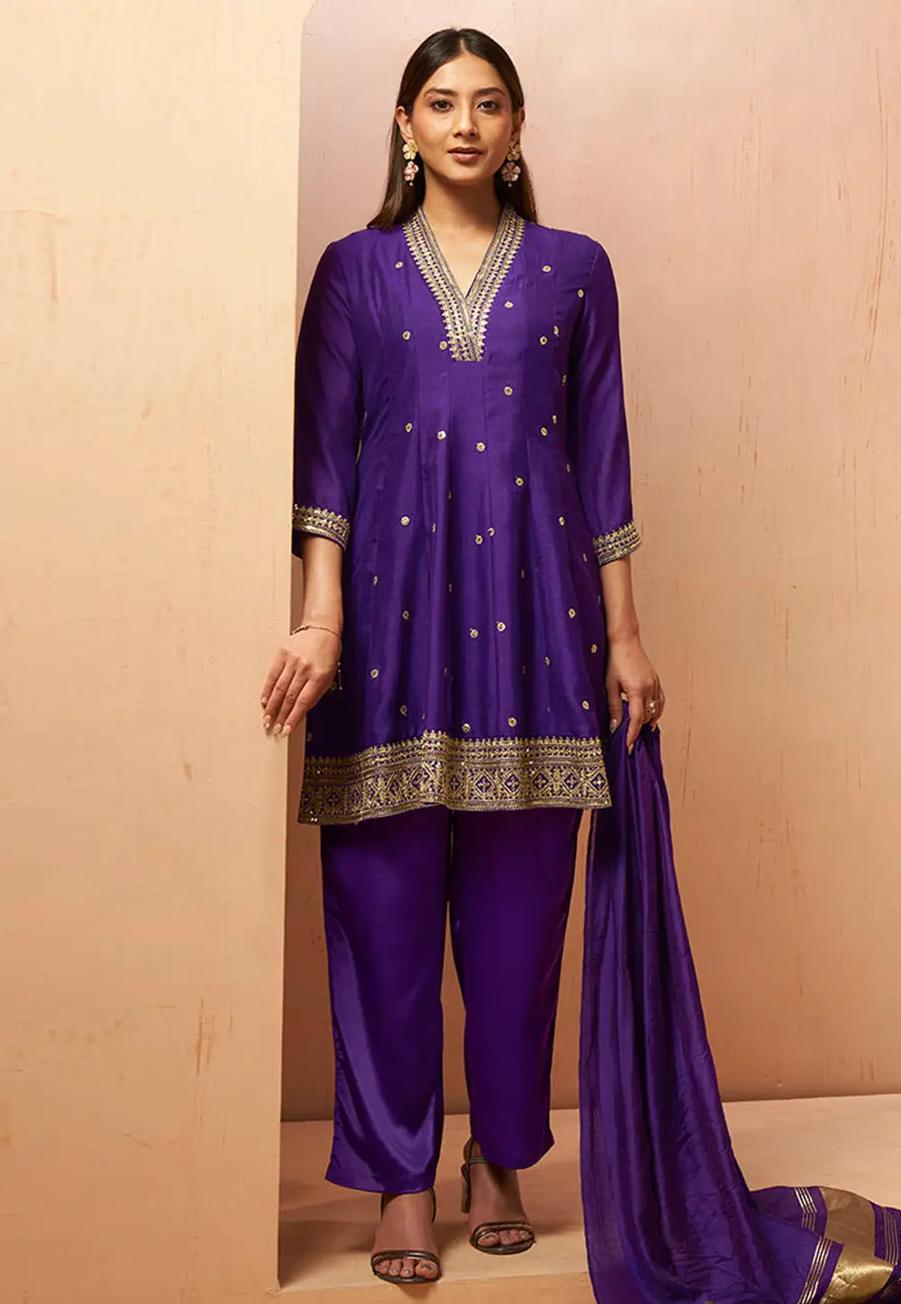 Purple Silk Readymade Pant Style Suit 334227