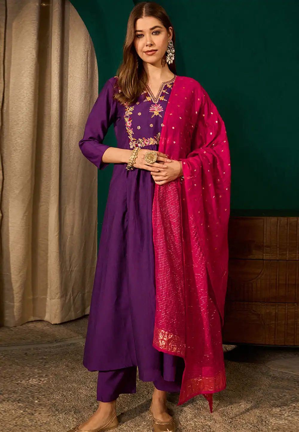 Purple Silk Readymade Pant Style Suit 328785
