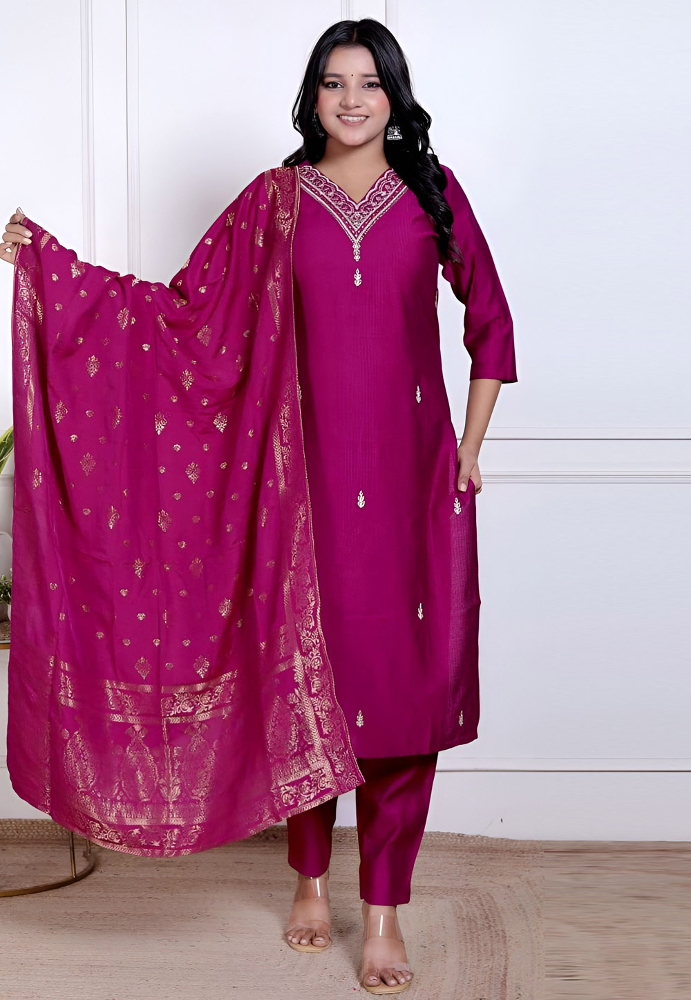 Purple Silk Readymade Pant Style Suit 329415