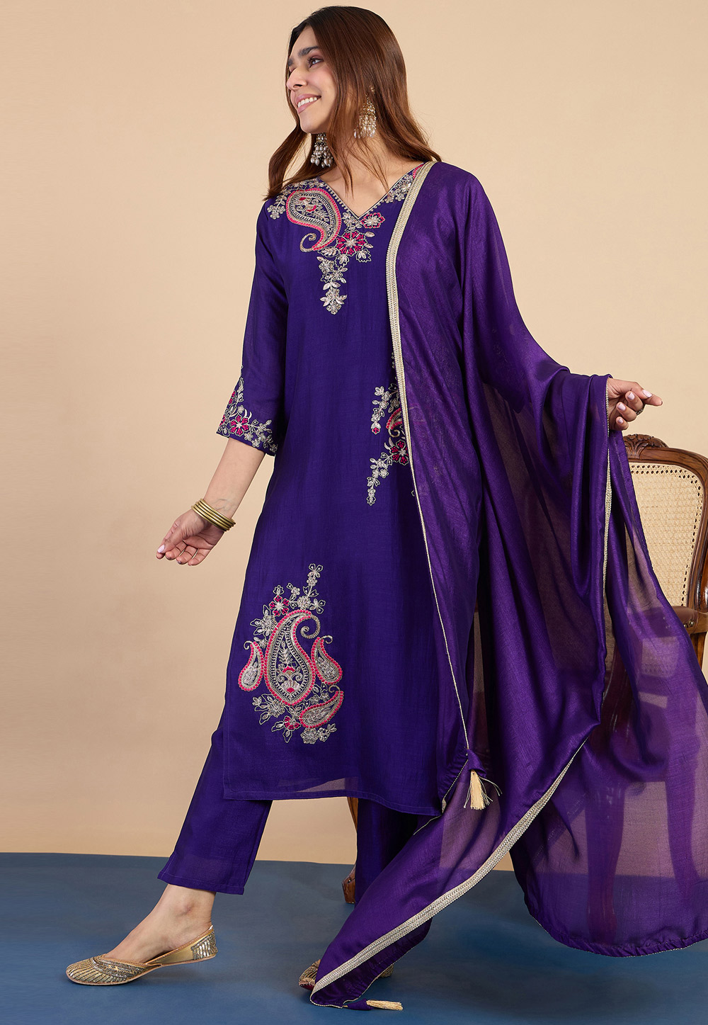 Purple Silk Readymade Pant Style Suit 329573