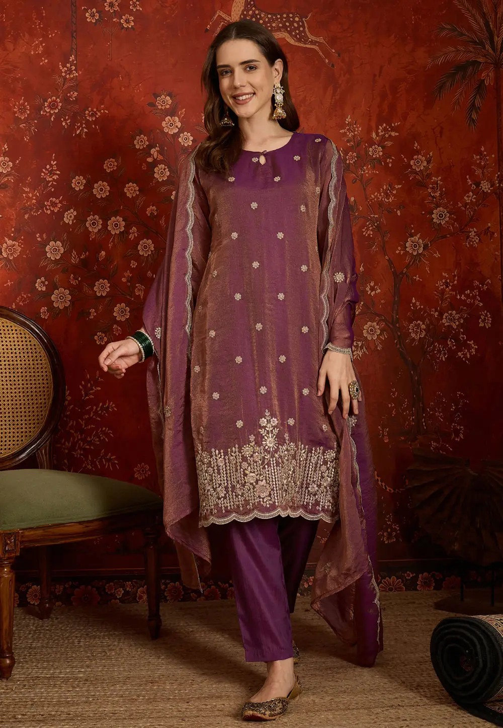 Purple Silk Readymade Pant Style Suit 337010