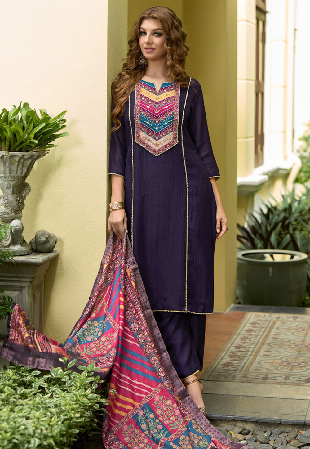 Purple Silk Readymade Pant Style Suit 309702