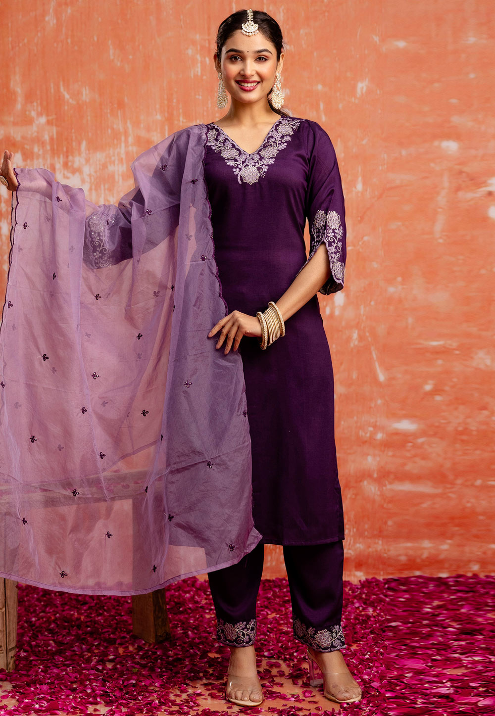 Purple Silk Readymade Pant Style Suit 329990