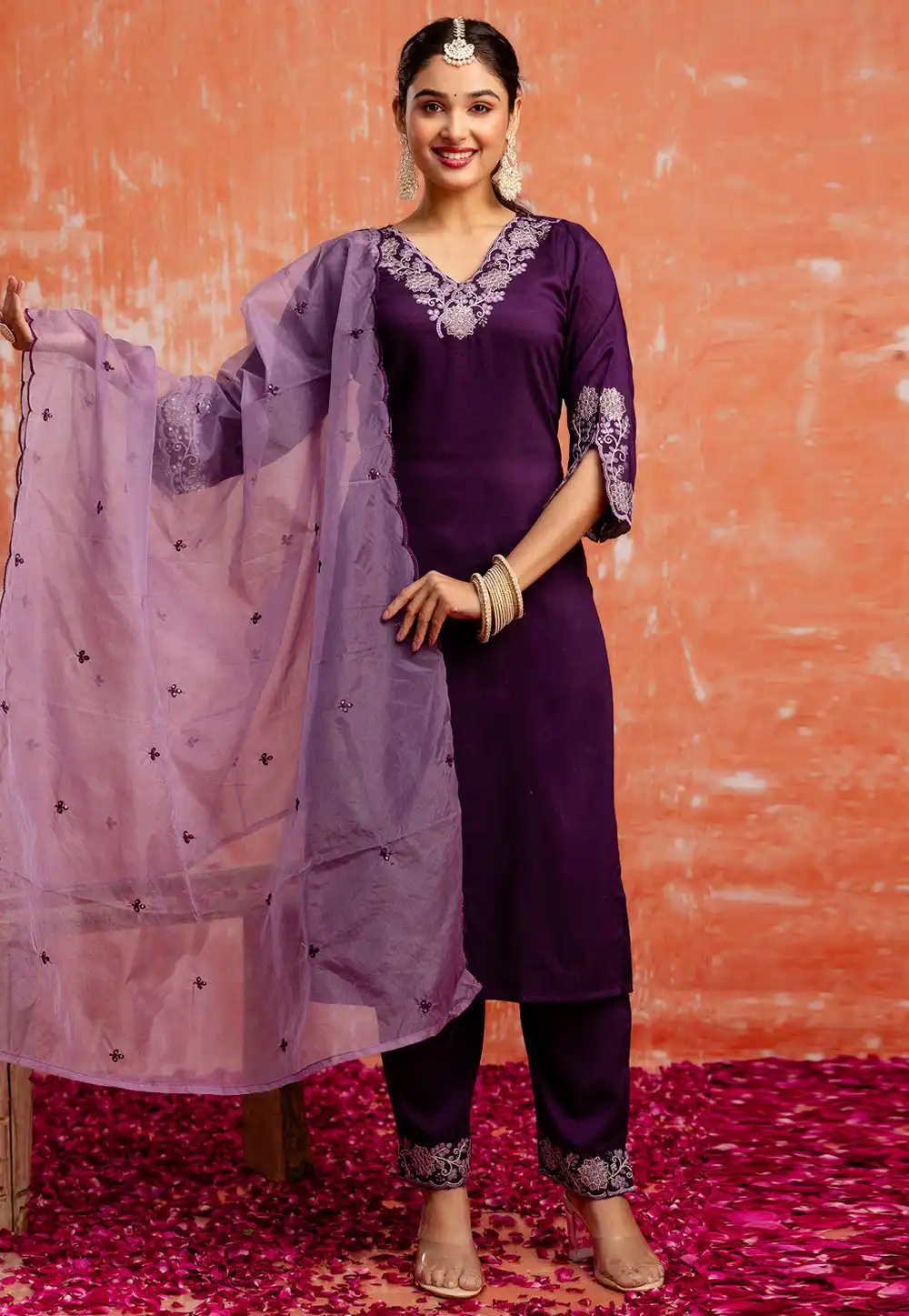 Purple Silk Readymade Pant Style Suit 329990