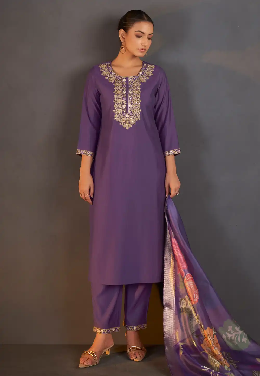 Purple Silk Readymade Pant Style Suit 321840