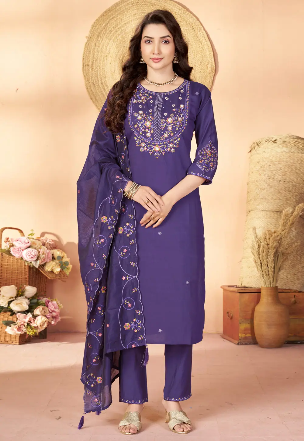 Purple Silk Readymade Pant Style Suit 335029