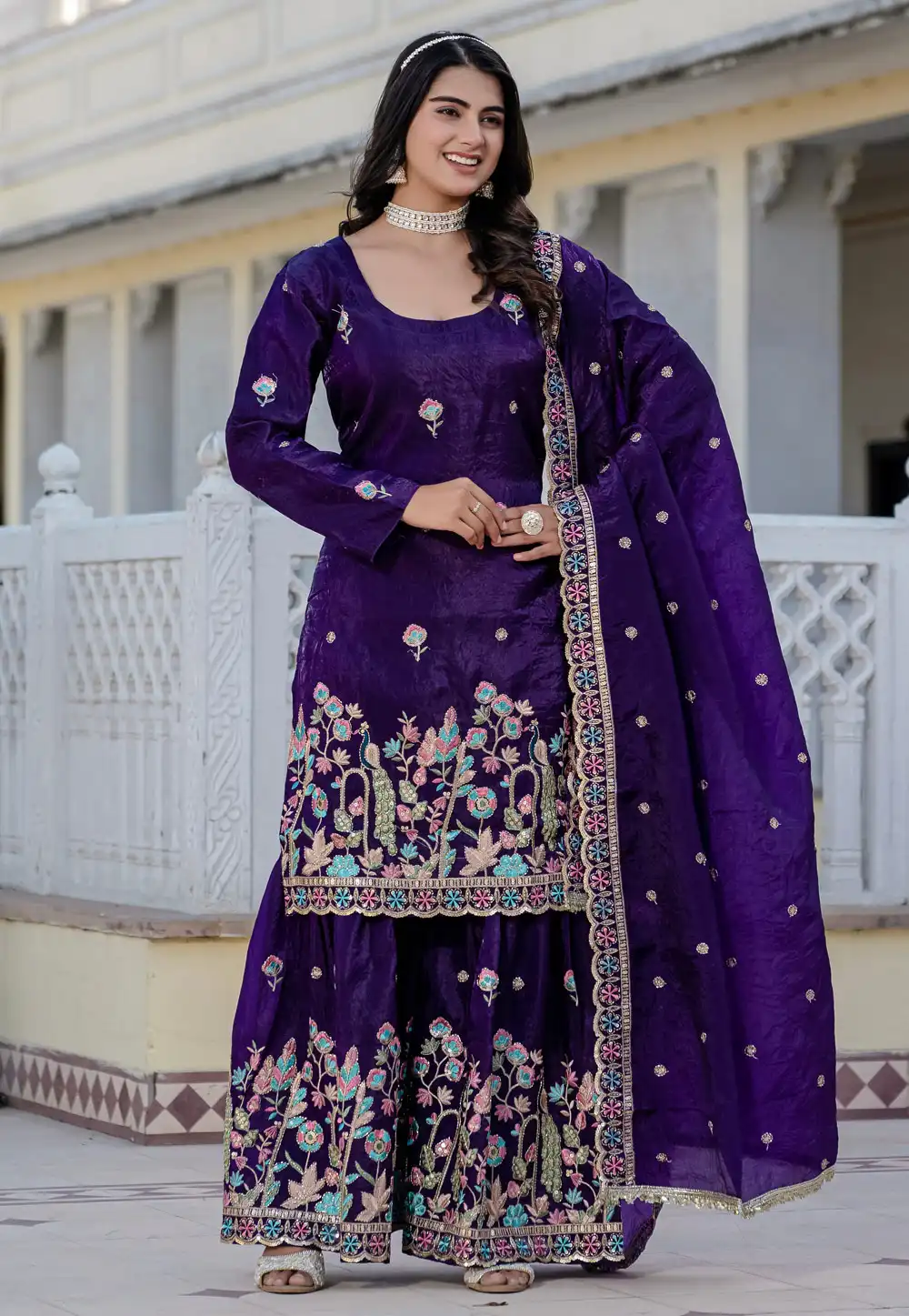 Purple Silk Readymade Sharara Suit 313729