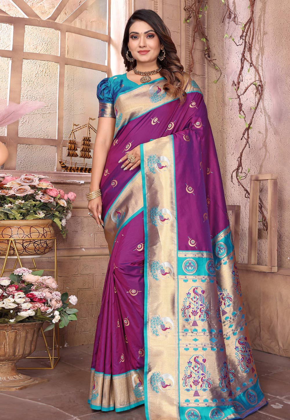 Purple Silk Saree With Blouse 320637