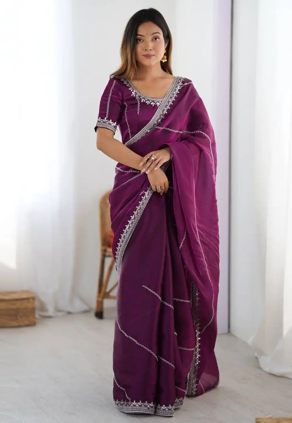 Purple Silk Saree With Blouse 325596