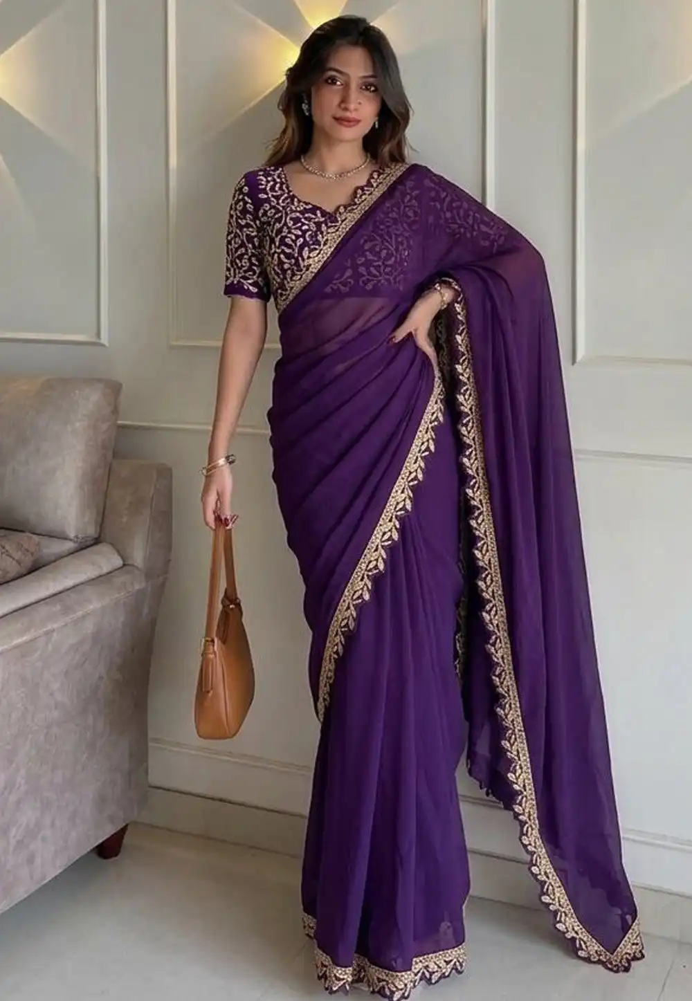 Purple Silk Saree With Blouse 330189