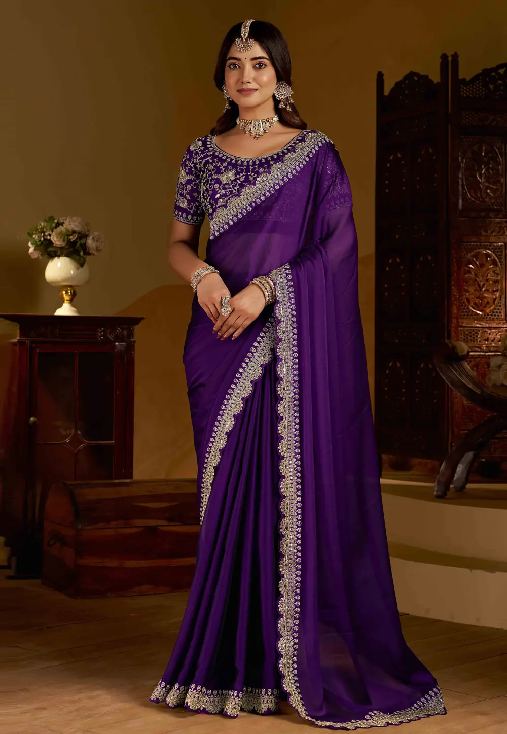 Purple Silk Saree With Blouse 332598