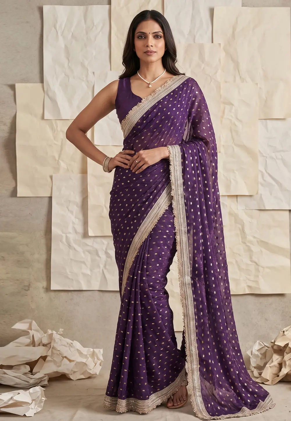 Purple Silk Satin Saree With Blouse 335435