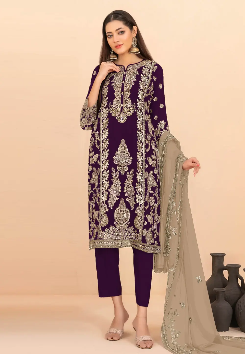 Purple Silk Straight Suit 332486
