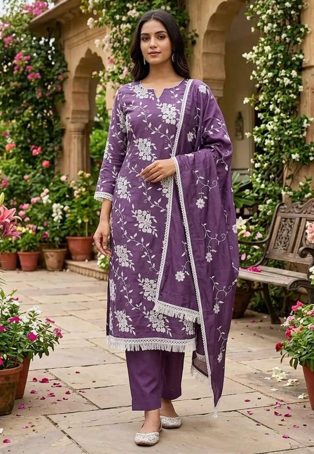 Purple Silk Straight Suit 335556