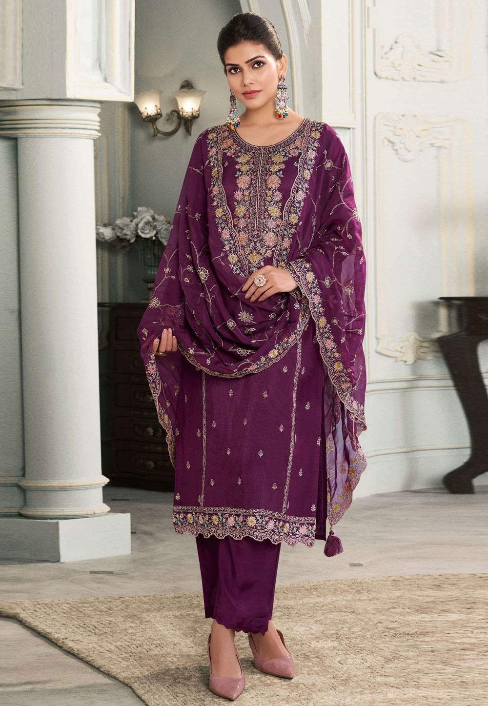 Purple Silk Straight Suit 311339