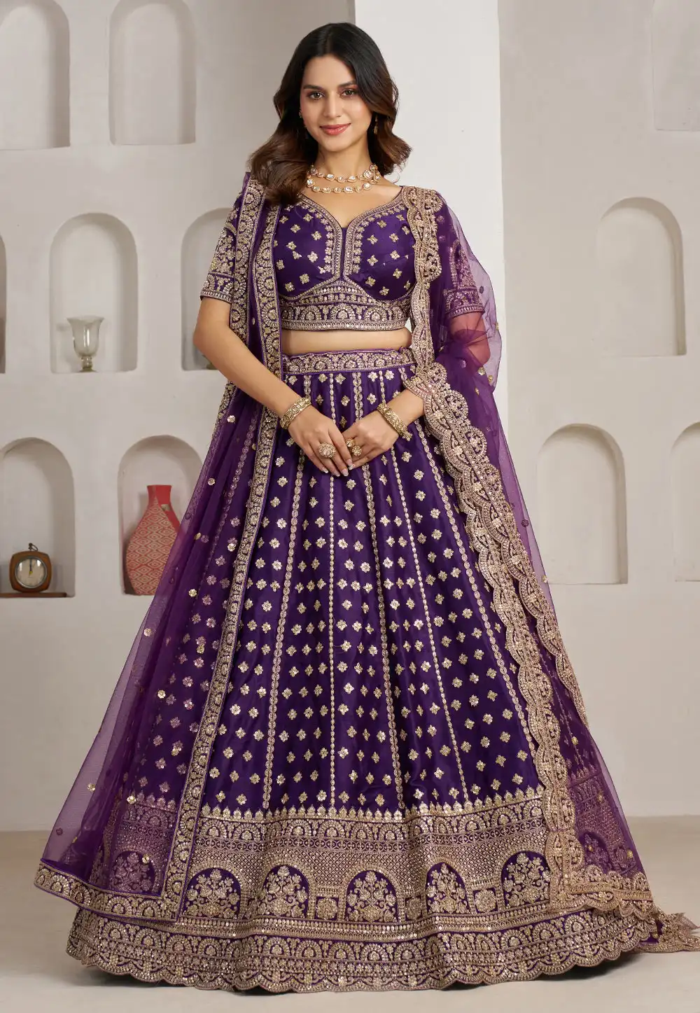 Purple Silk Wedding Lehenga Choli 329385