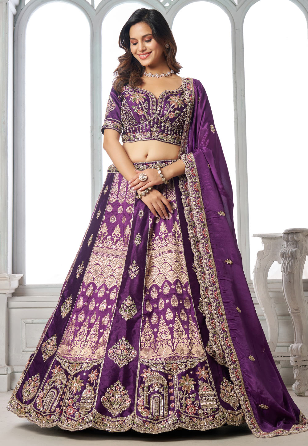 Purple Silk Wedding Lehenga Choli 329411