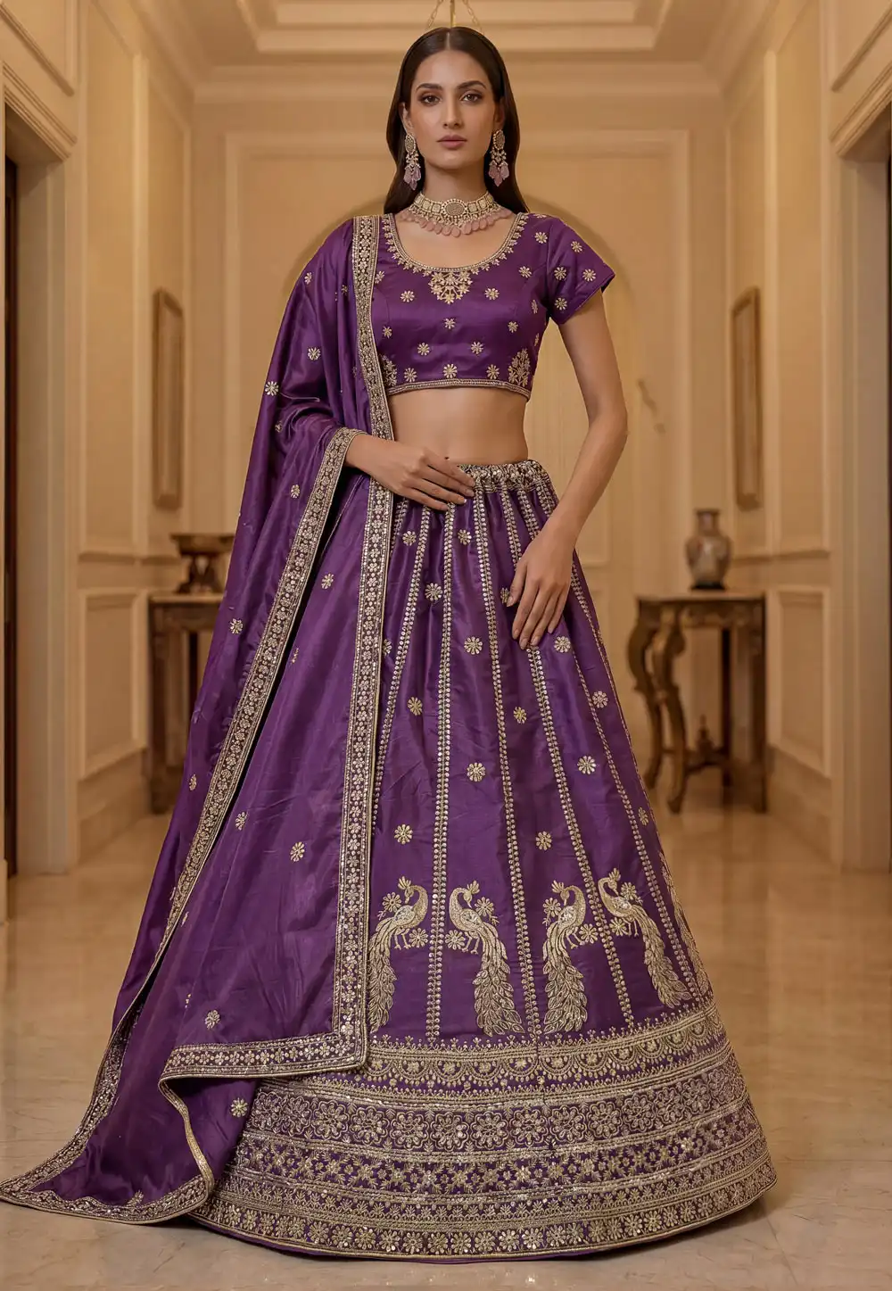 Purple Silk Wedding Lehenga Choli 330165