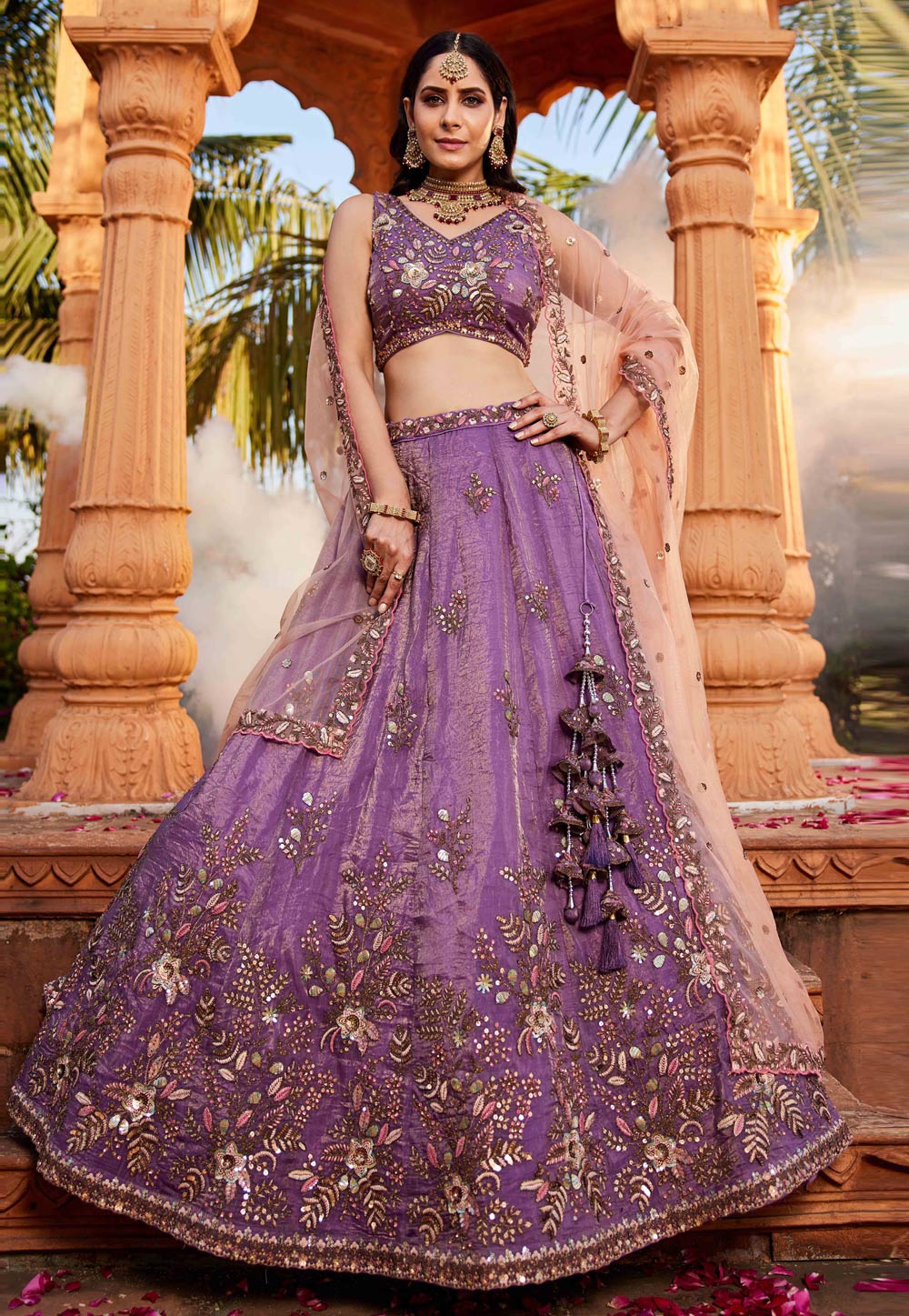 Purple Tissue Circular Lehenga Choli 306647