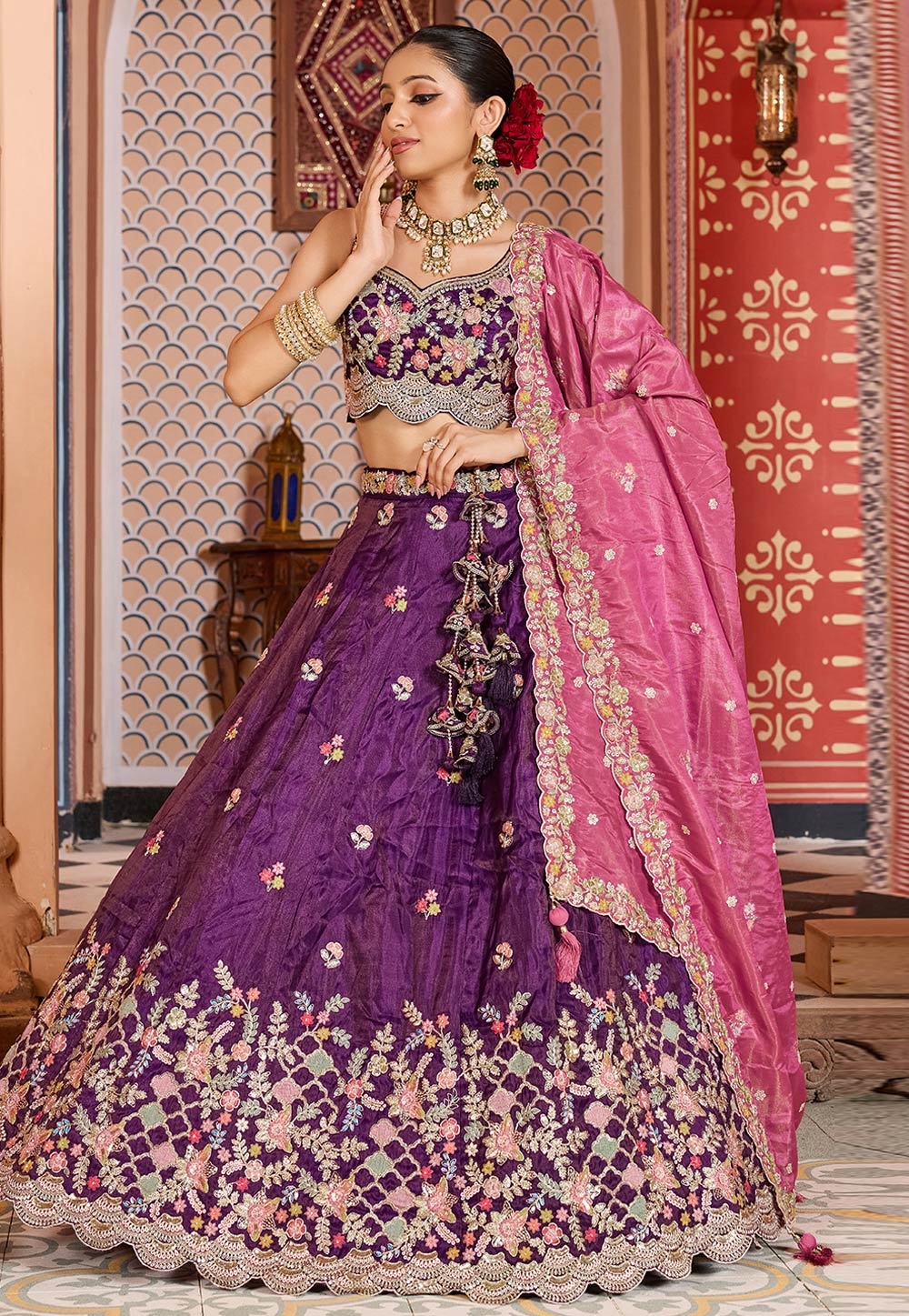 Purple Tissue Circular Lehenga Choli 319394