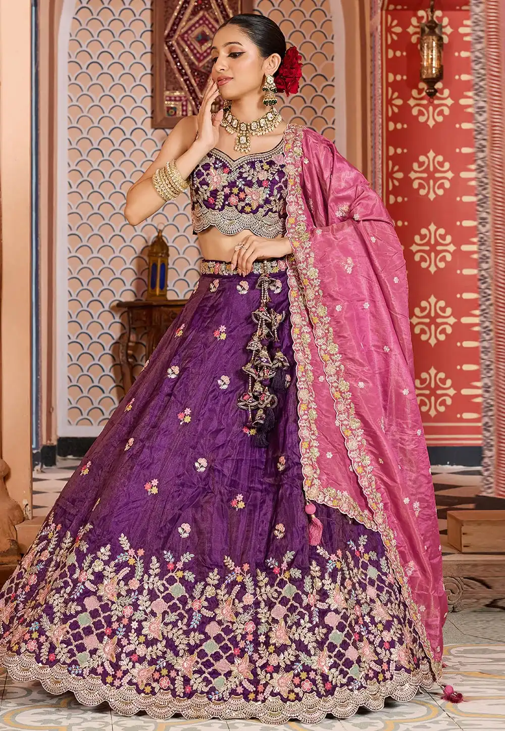 Purple Tissue Circular Lehenga Choli 319394