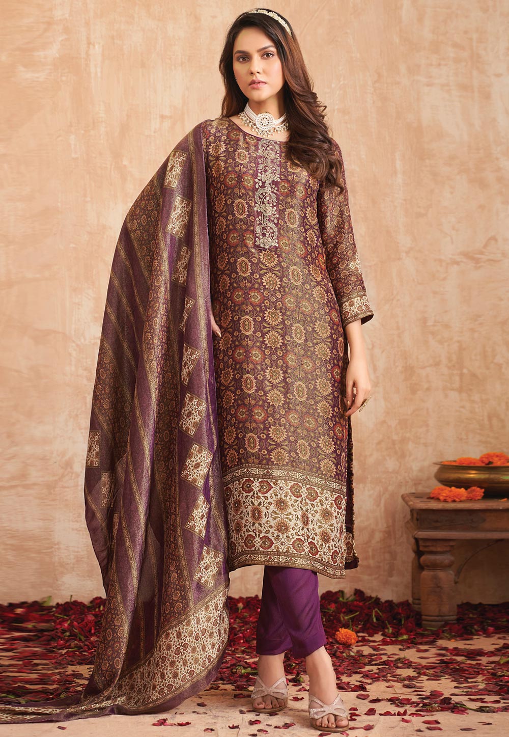 Purple Tissue Pakistani Suit 310139