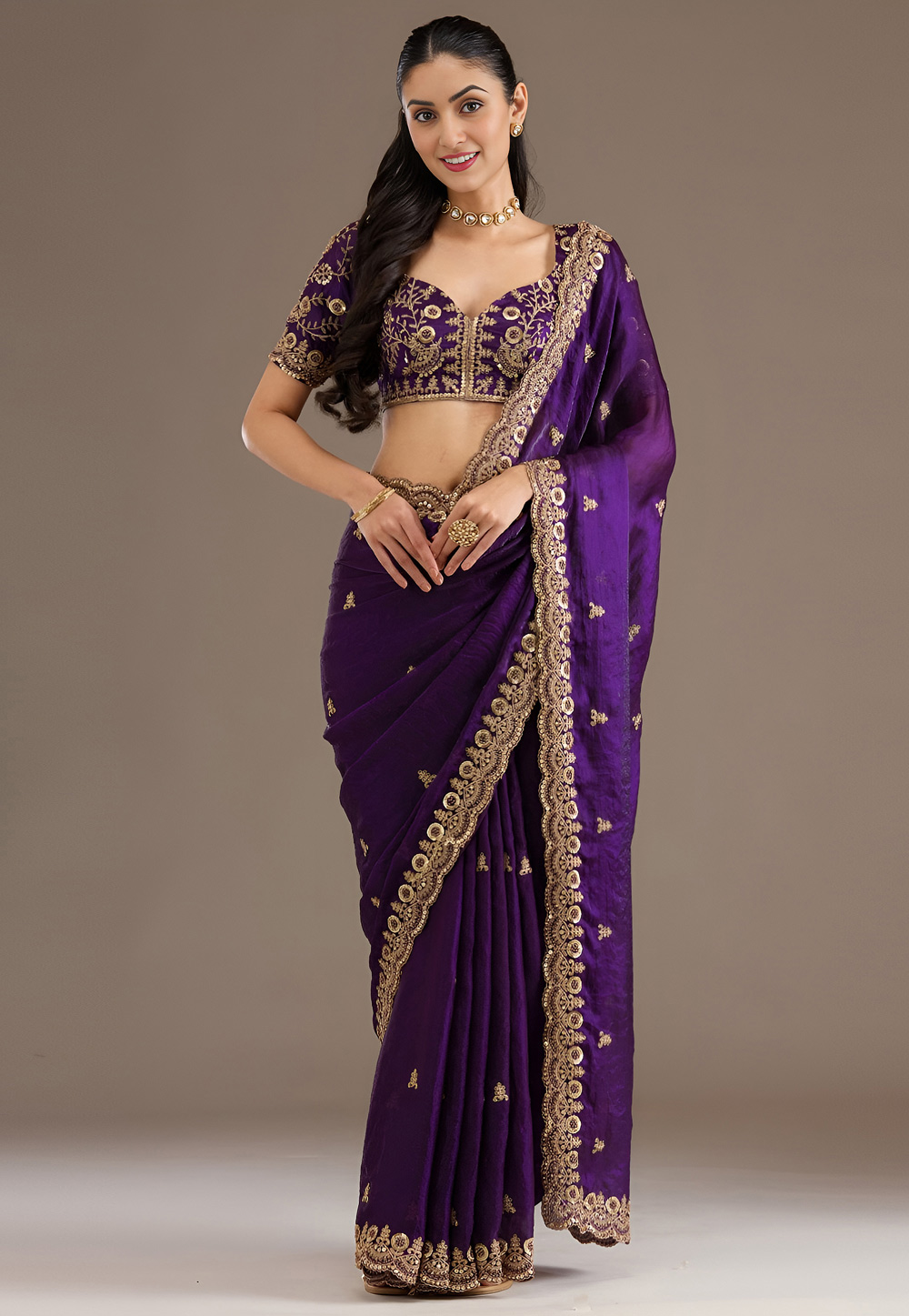 Purple Tissue Saree With Blouse 326757