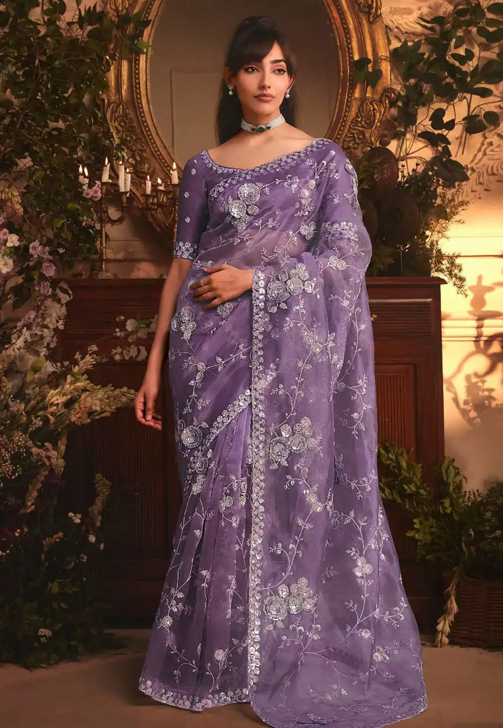 Purple Tissue Saree With Blouse 317040