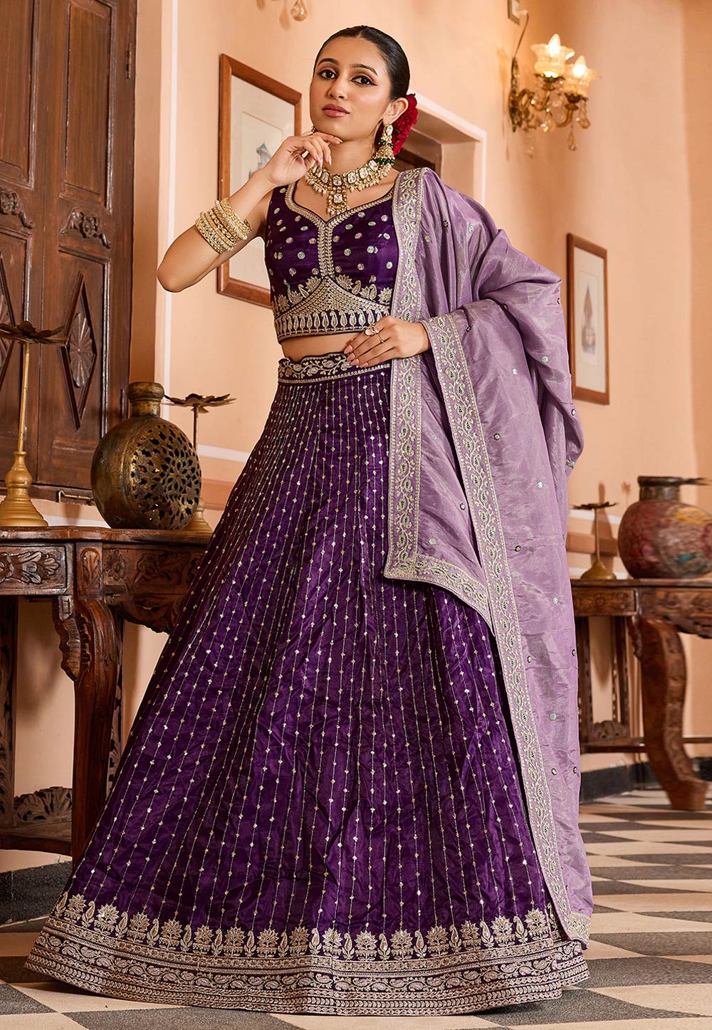 Purple Tissue Silk Circular Lehenga Choli 319398