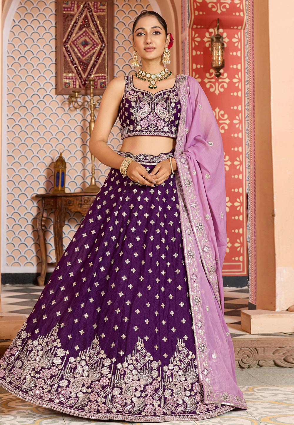 Purple Tissue Silk Lehenga Choli 319404