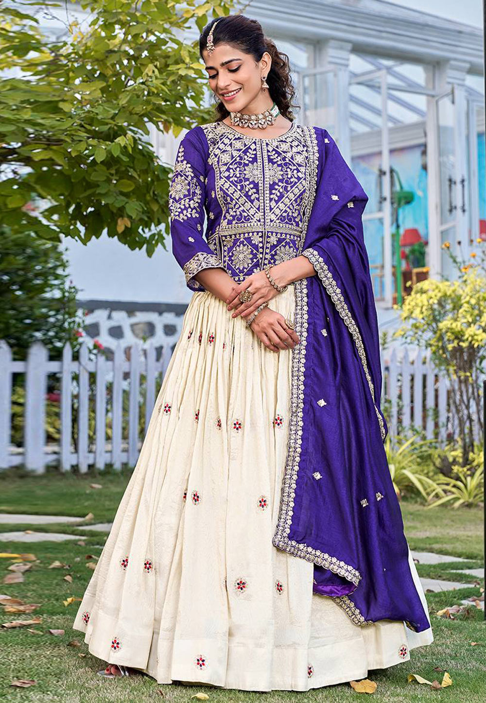 Purple Tissue Silk Readymade Long Choli Lehenga 326618