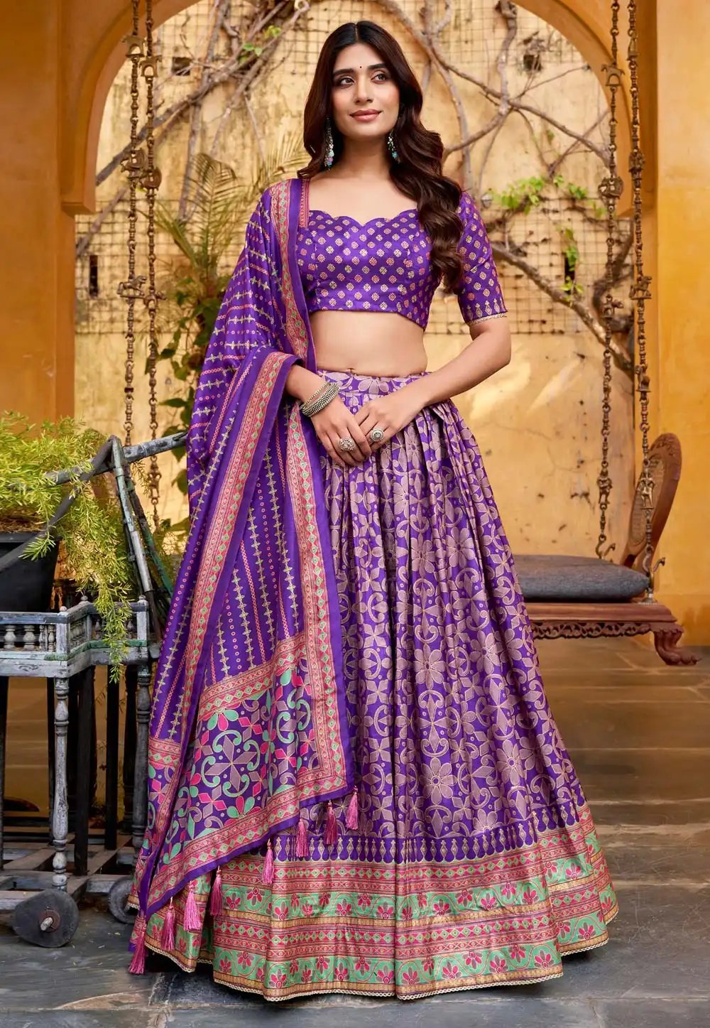Purple Tussar Silk Circular Lehenga Choli 322807