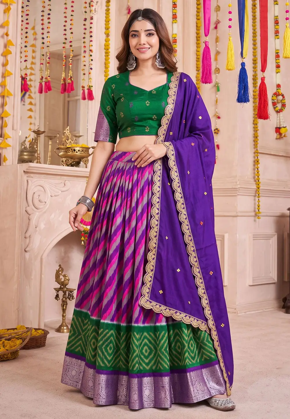 Purple Tussar Silk Circular Lehenga Choli 334447