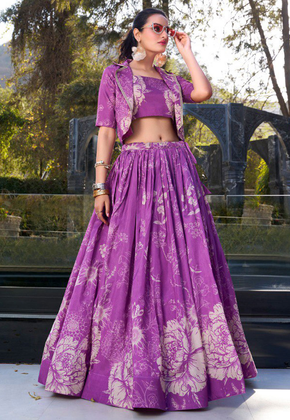 Purple Tussar Silk Floral Lehenga choli 307540